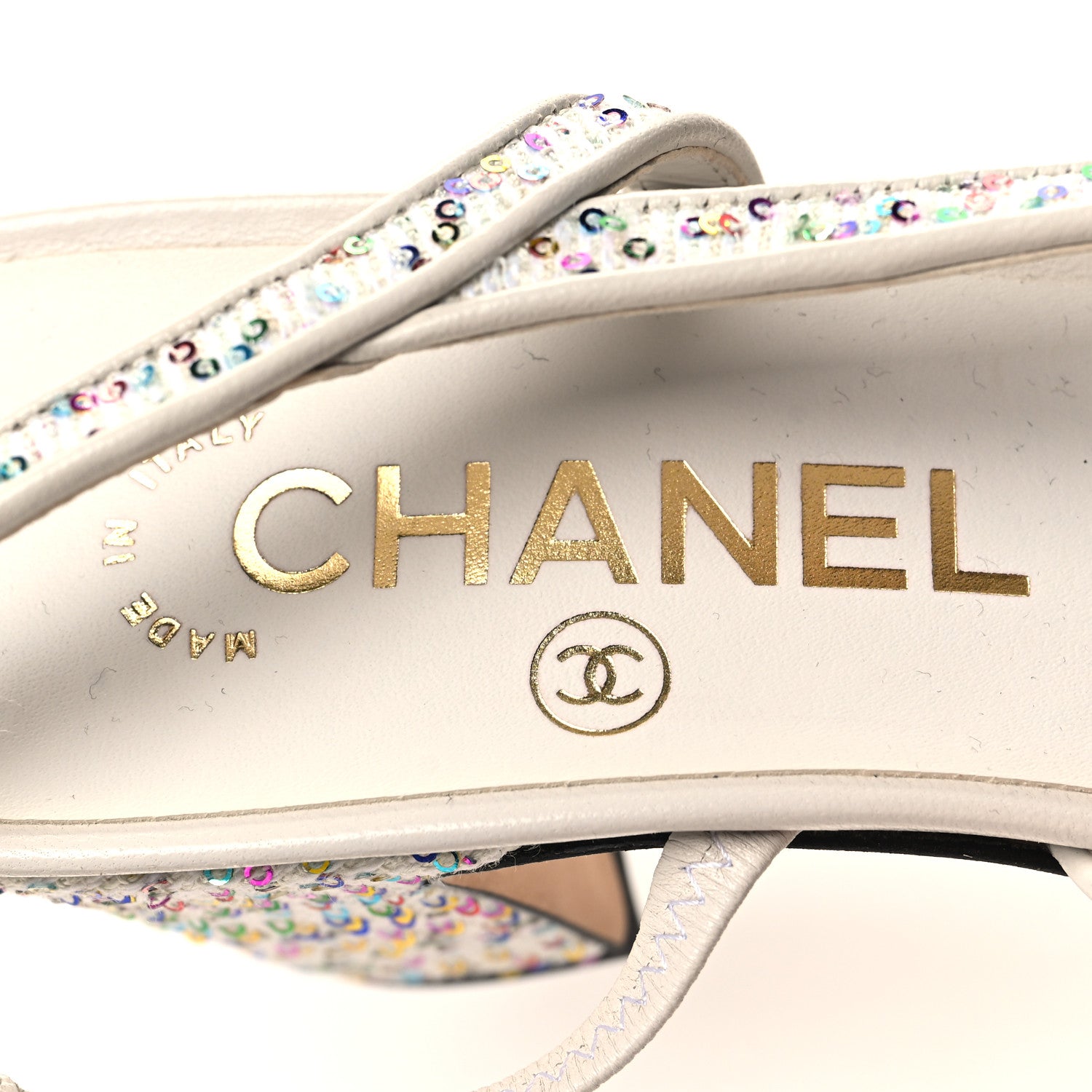 Chanel Tweed Lambskin Sequin Cap Toe CC Slingback Pumps 36.5 White Black Multicolor 8 of 9