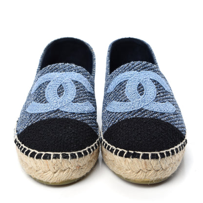 Chanel Cotton Tweed CC Espadrilles 36 Blue Ecru Black 2 of 11