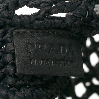 Prada Yarn Raffia Effect Crochet Logo Embroidered Tote Bag Black 6 of 11