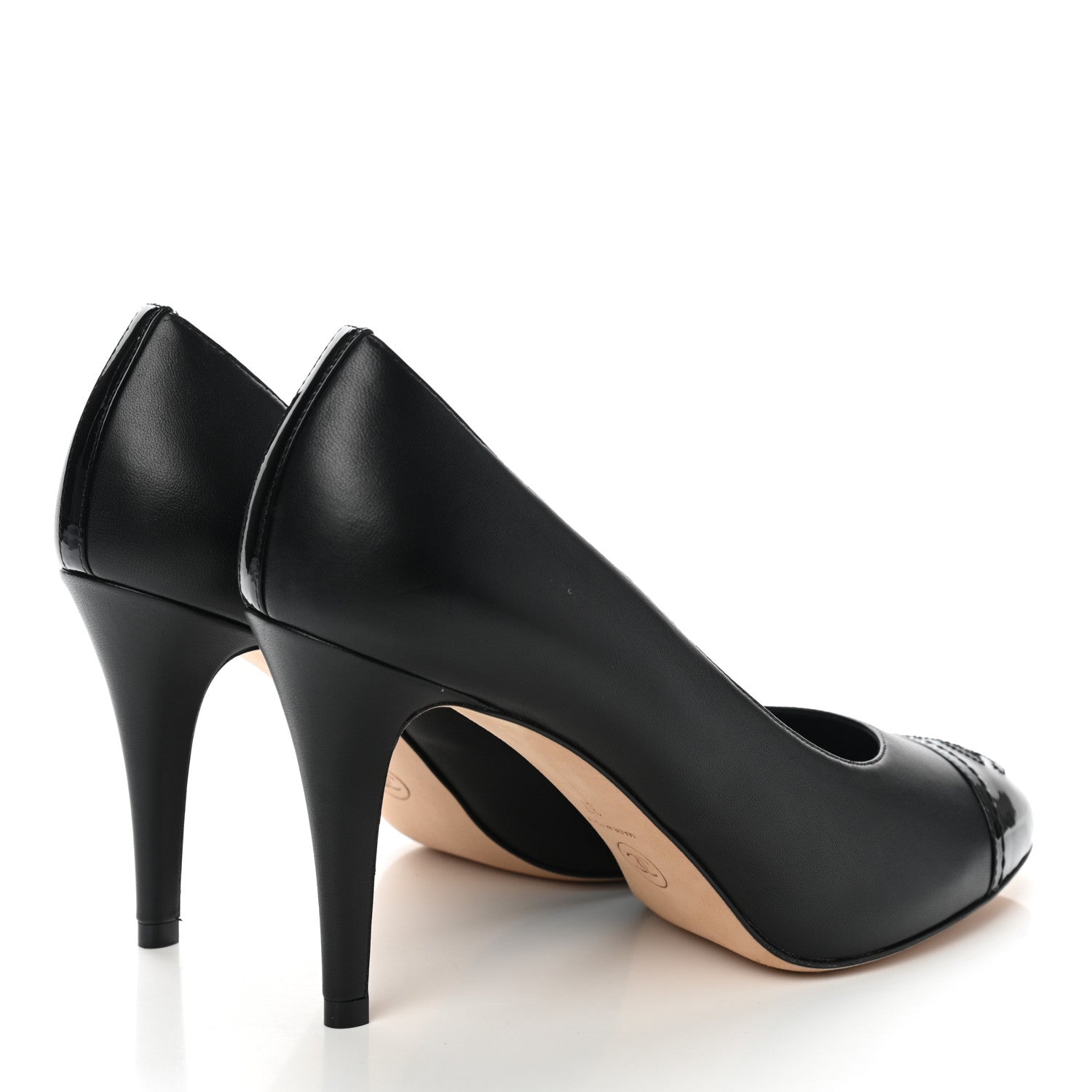 Chanel Lambskin Calfskin Patent Cap Toe CC Pumps 37 Black 4 of 10