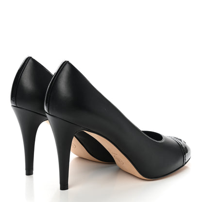 Chanel Lambskin Calfskin Patent Cap Toe CC Pumps 37 Black 4 of 10
