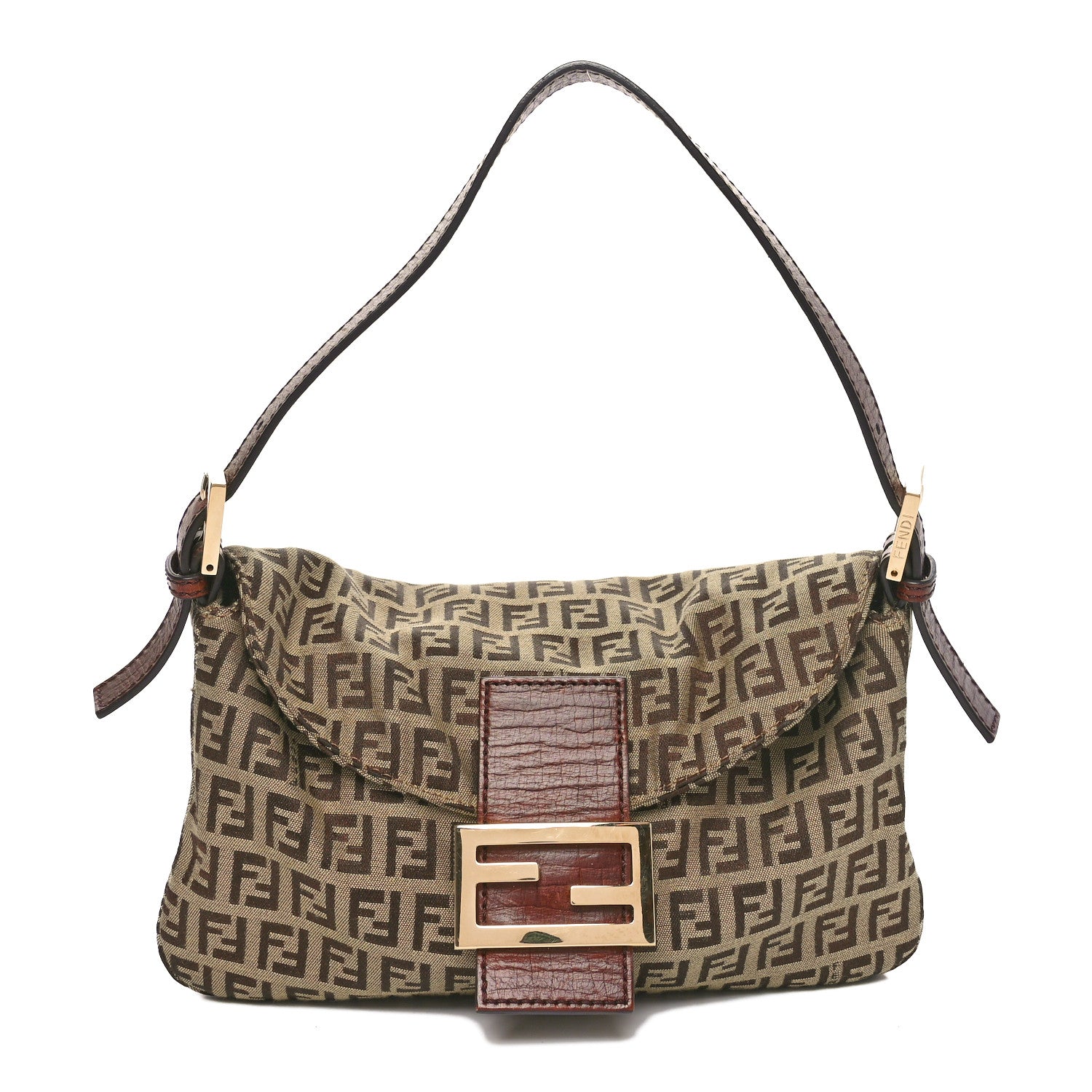 Fendi Zucchino Vitello Baguette Mogano Panna Bruciato 1 of 10