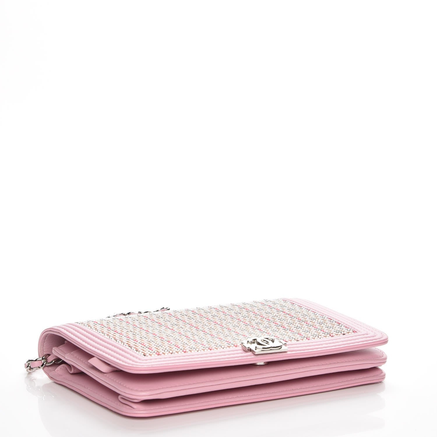 Chanel Calfskin Crystal Studded Boy Wallet On Chain WOC Pink 4 of 13