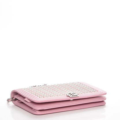 Chanel Calfskin Crystal Studded Boy Wallet On Chain WOC Pink 4 of 13