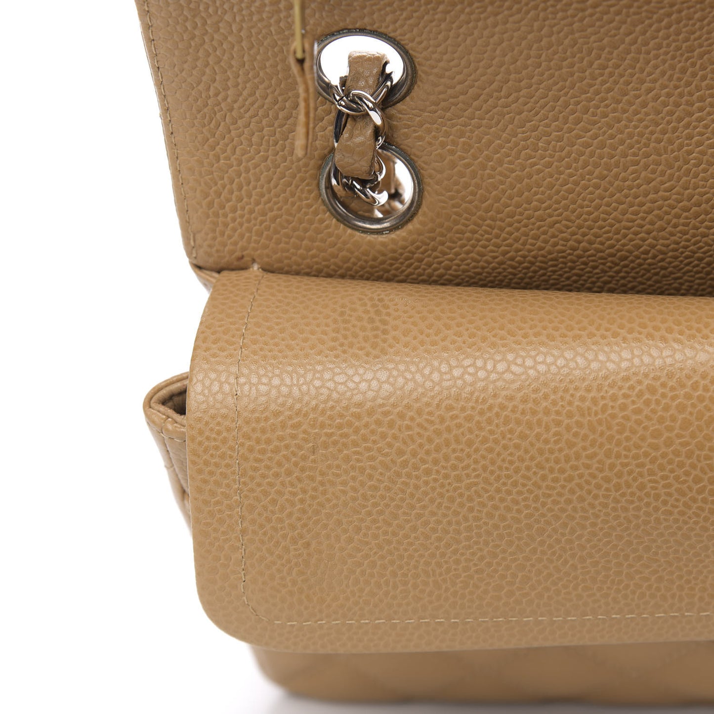 Caviar Quilted Small Double Flap Beige