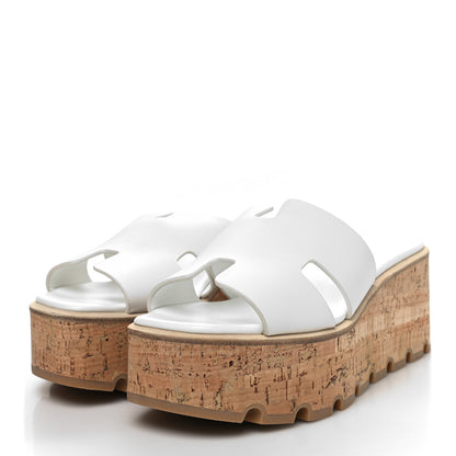 Hermes Calfskin Cork Eze 30 Sandals 37 White 3 of 9