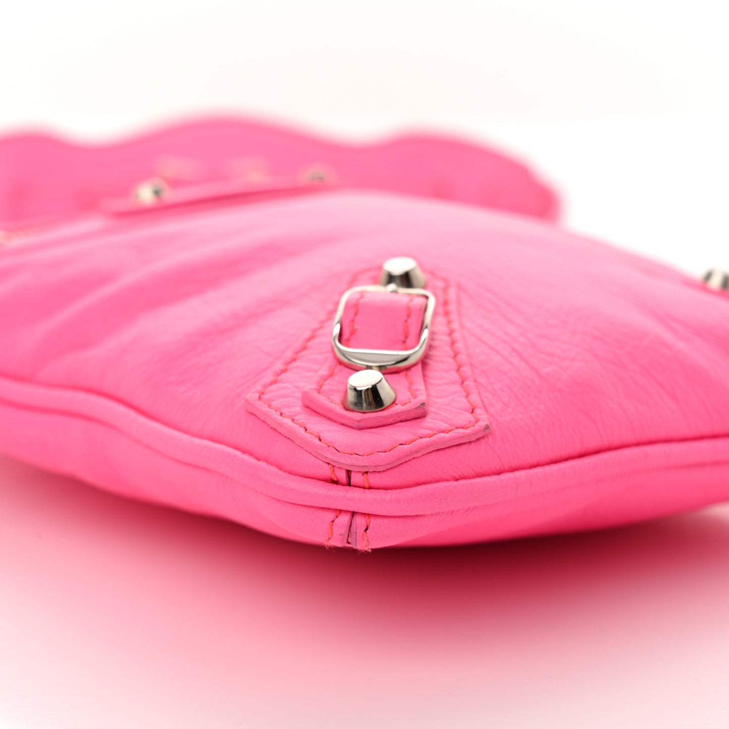 Agneau Silver Hardware Phone Holder Bag Rose Fluo