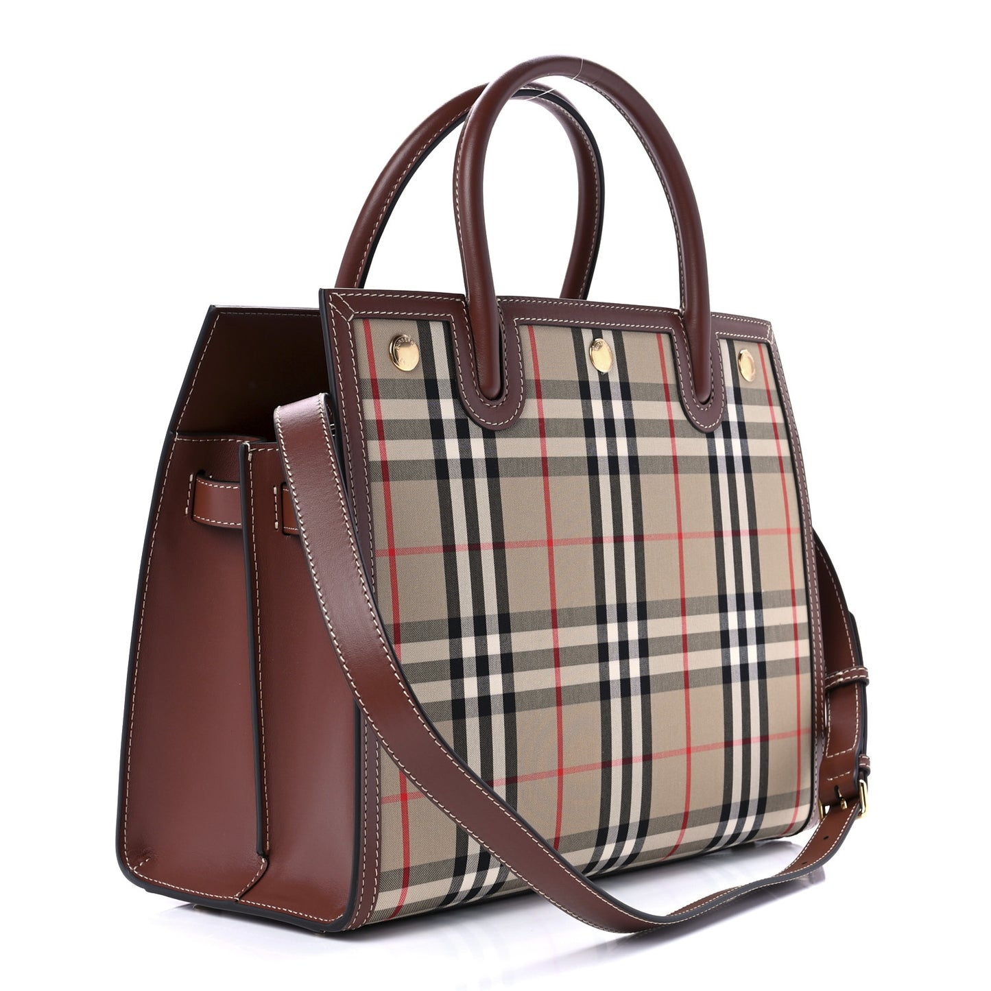 Calfskin Vintage Check Two Handle Title Bag Archive Beige