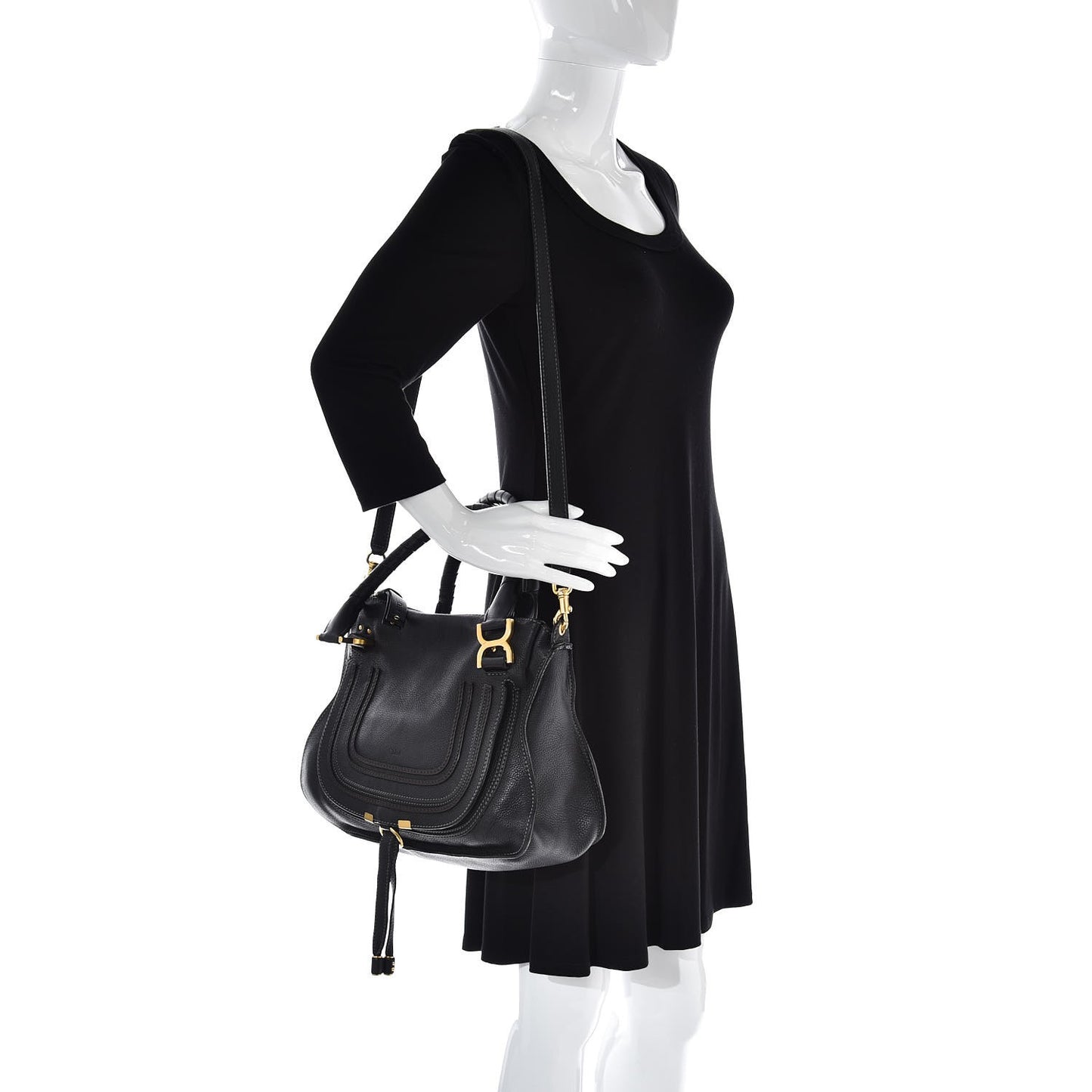 Calfskin Medium Marcie Satchel Black