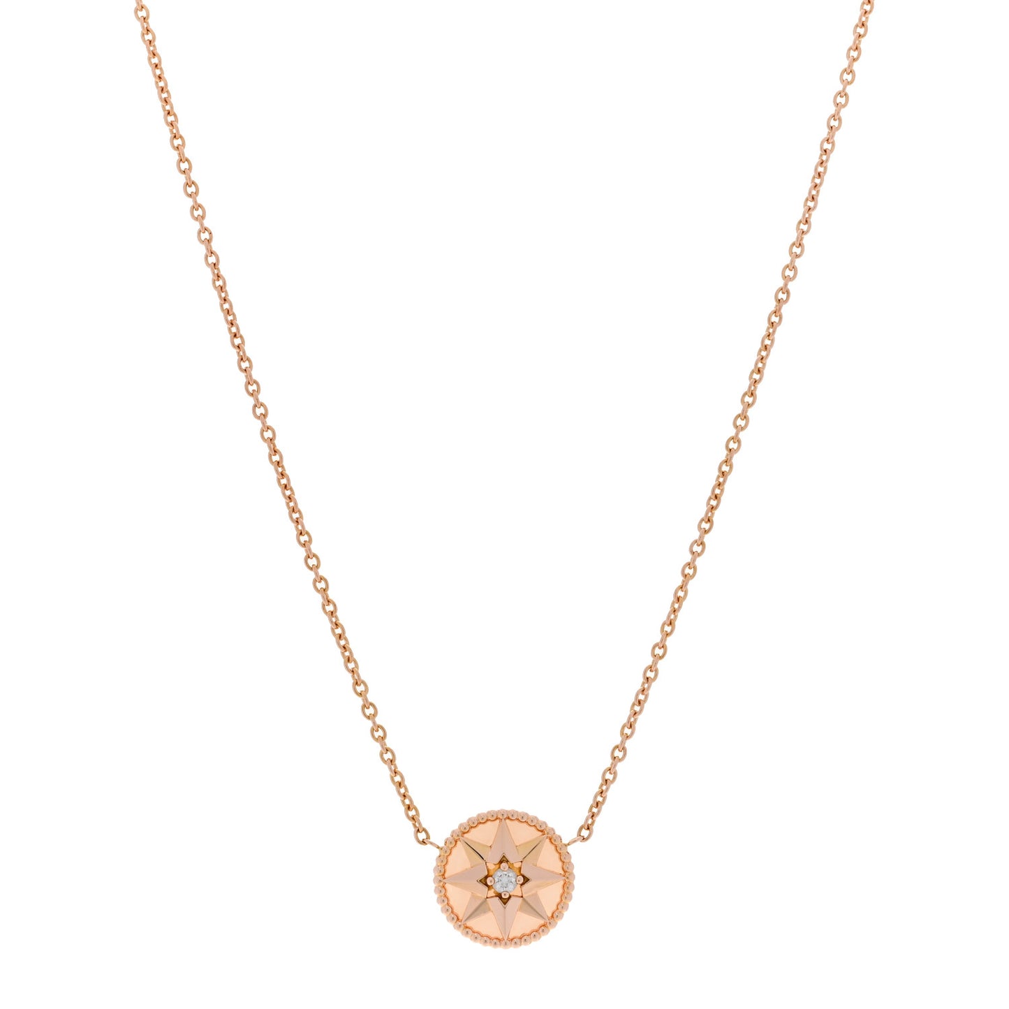18K Rose Gold Diamond Pink Opal Rose Des Vents Necklace