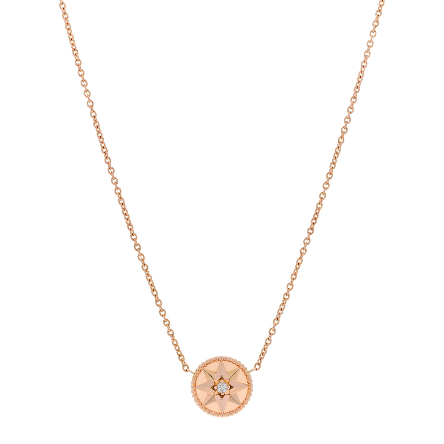 Christian Dior 18K Rose Gold Diamond Pink Opal Rose Des Vents Necklace 1 of 5