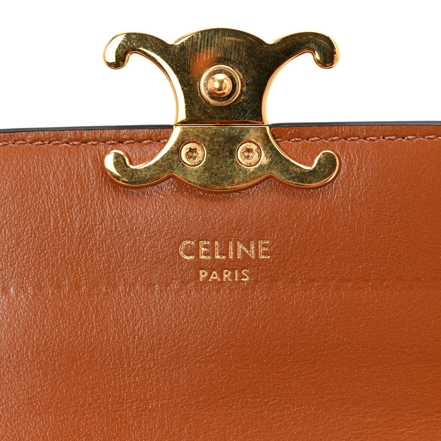 Celine Triomphe Canvas Calfskin Flap Card Holder Tan 6 of 11