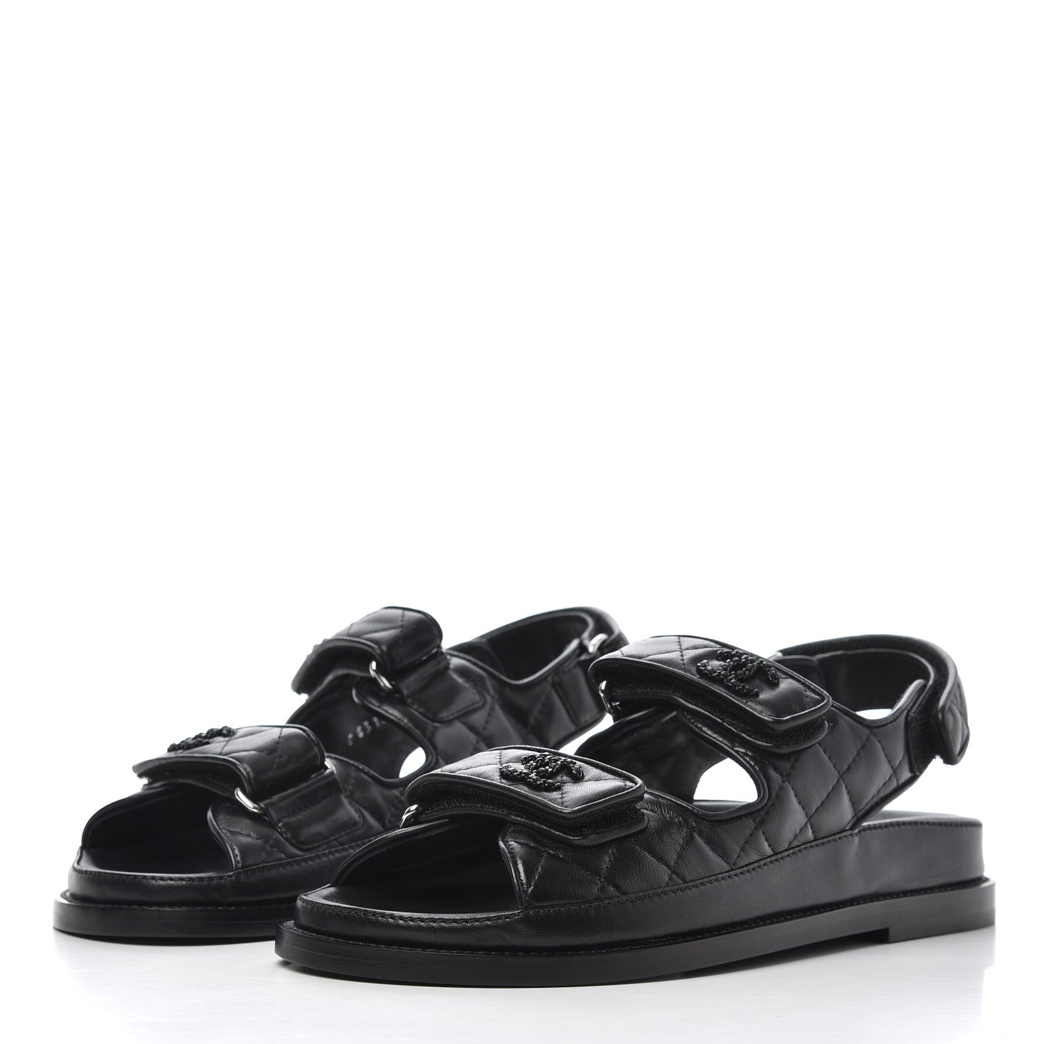 Chanel Lambskin Velcro Dad Sandals 36.5 Black 3 of 10