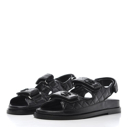 Chanel Lambskin Velcro Dad Sandals 36.5 Black 3 of 10