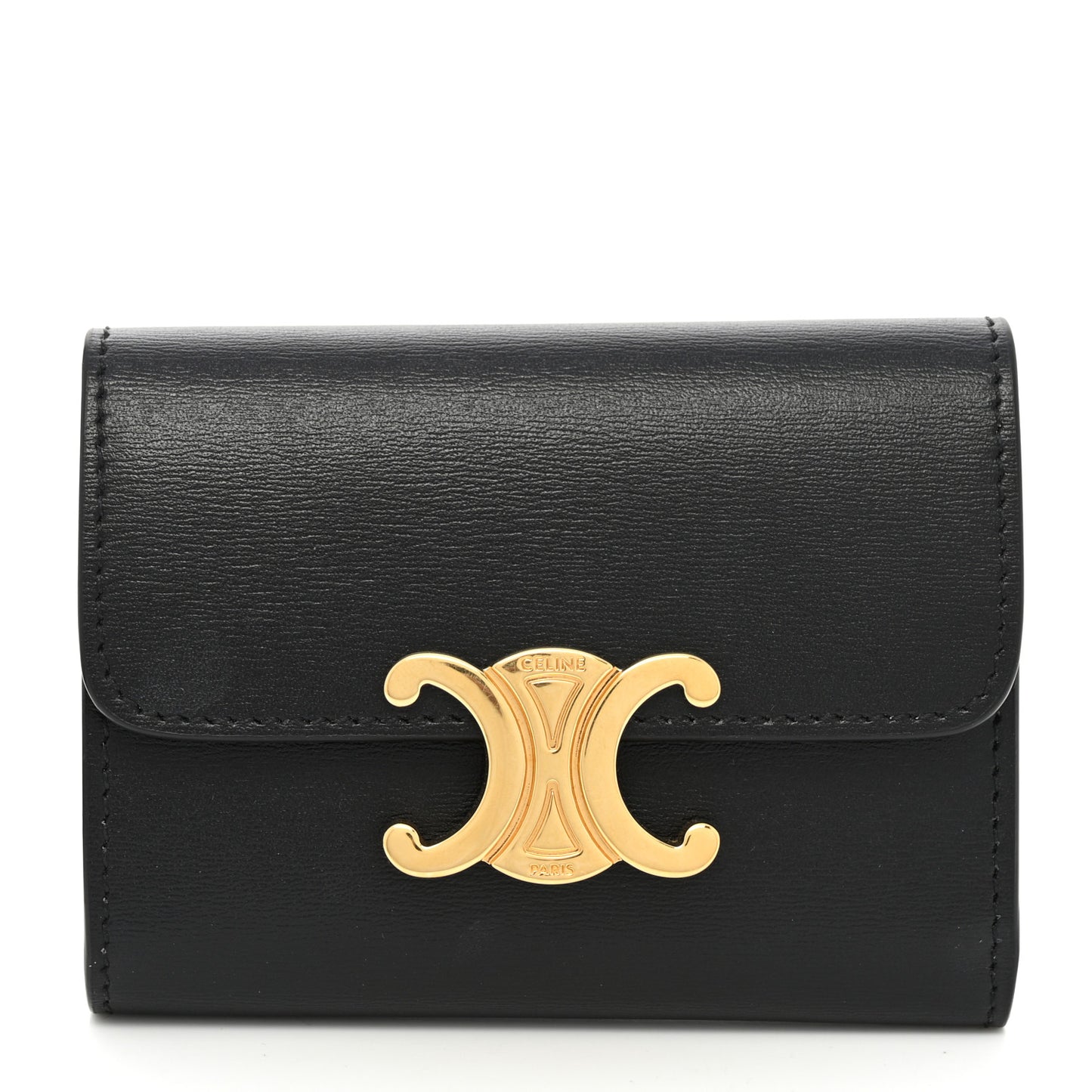 Calfskin Compact Triomphe Wallet With Coin Purse Black