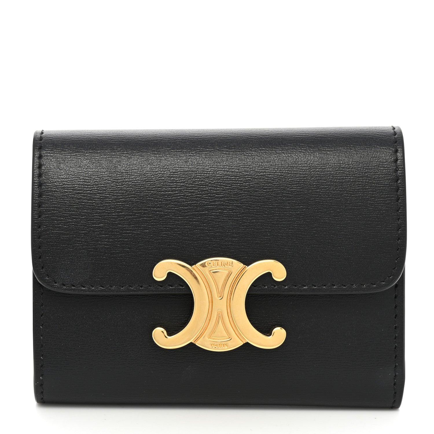 Celine Calfskin Compact Triomphe Wallet With Coin Purse Black 3 of 9