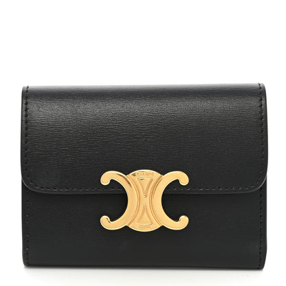 Celine Calfskin Compact Triomphe Wallet With Coin Purse Black 3 of 9