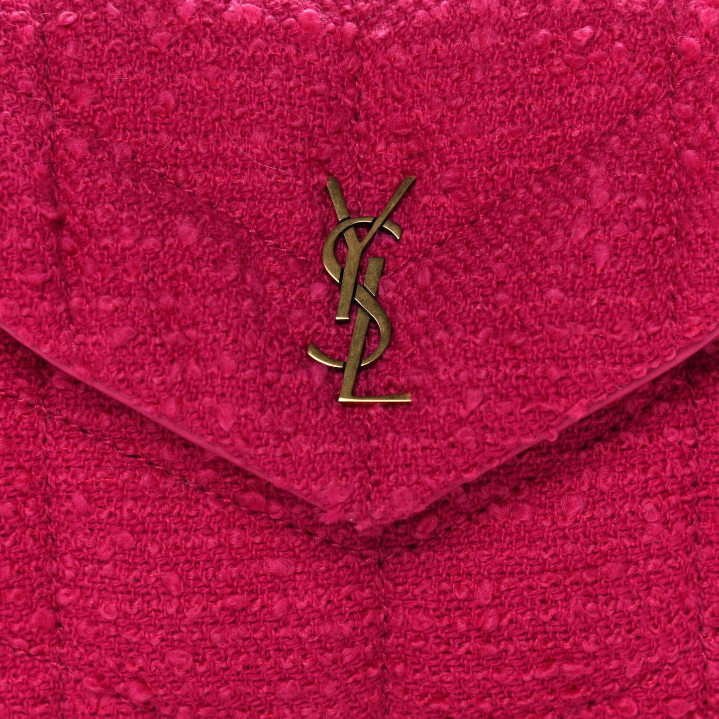 Boucle Tweed Quilted Loulou Puffer Monogram Pouch Clutch Magenta