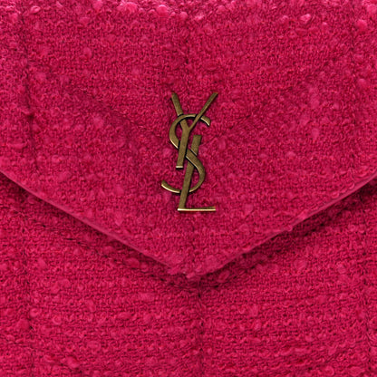 Saint Laurent Boucle Tweed Quilted Loulou Puffer Monogram Pouch Clutch Magenta 8 of 12