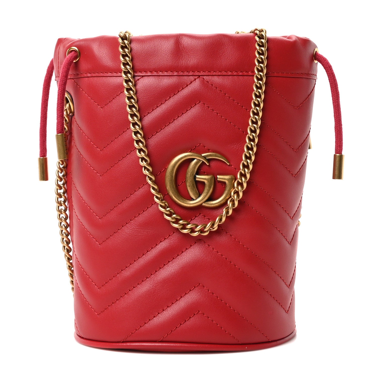Gucci Calfskin Matelasse Mini GG Marmont 2.0 Bucket Bag Hibiscus Red 1 of 9