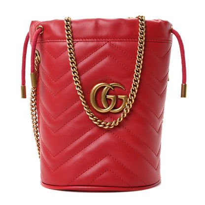 Gucci Calfskin Matelasse Mini GG Marmont 2.0 Bucket Bag Hibiscus Red 1 of 9