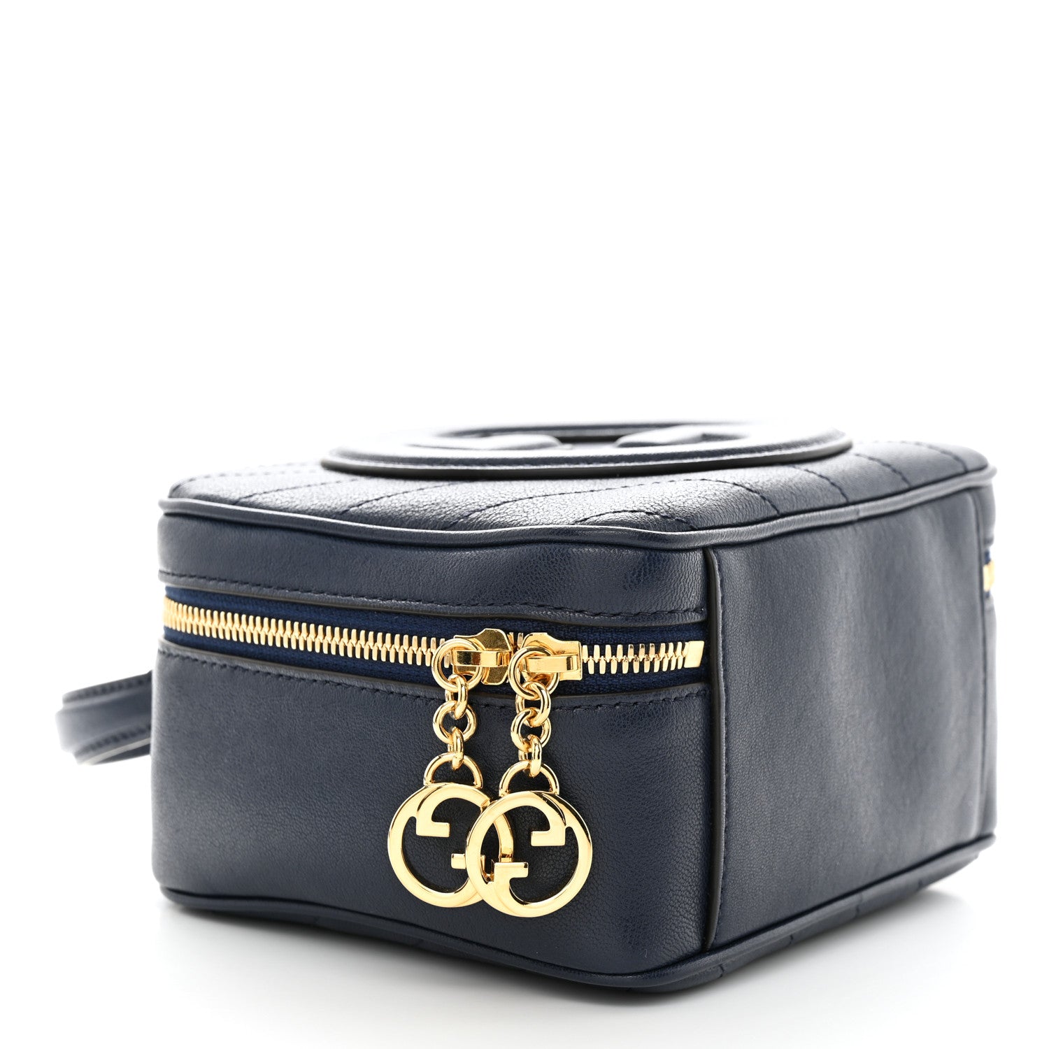 Gucci Sakai Be Green Calfskin Diagonal Stitched Blondie Top Handle Bag Blue Agata 4 of 11