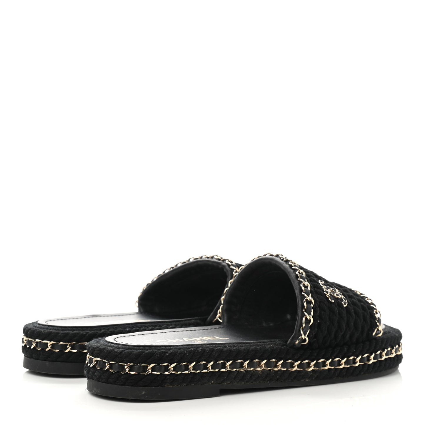 Cord Braided Chain Slide Sandals 37 Black