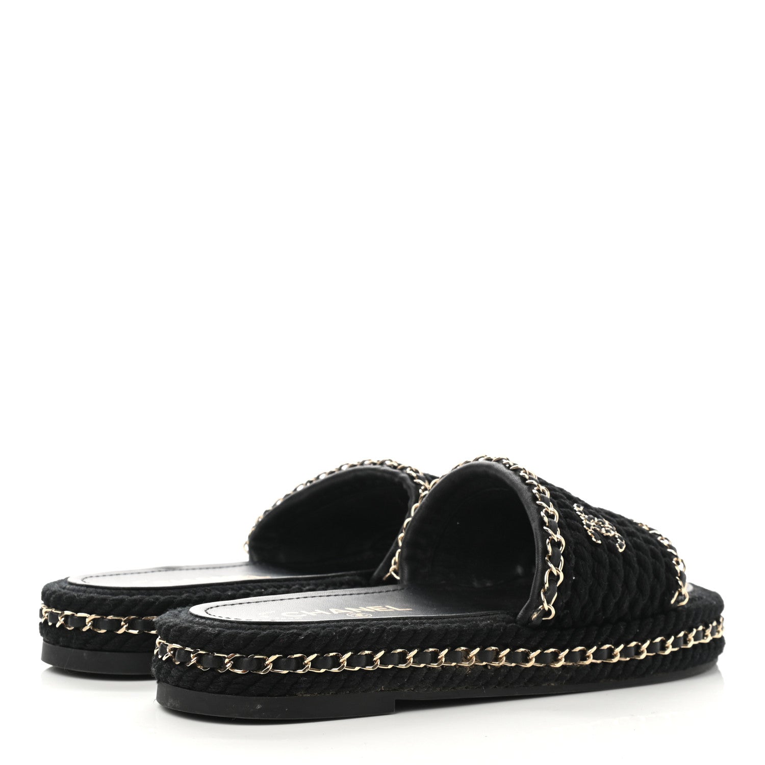 Chanel Cord Braided Chain Slide Sandals 37 Black 4 of 11