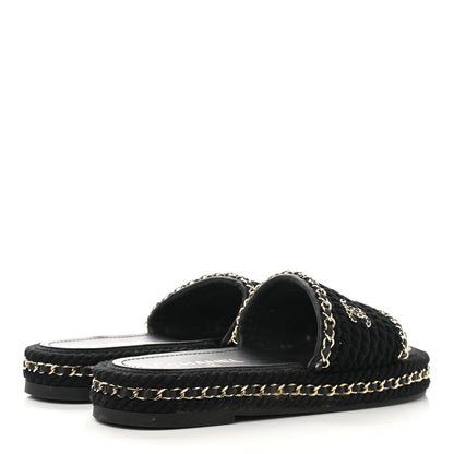Chanel Cord Braided Chain Slide Sandals 37 Black 4 of 11