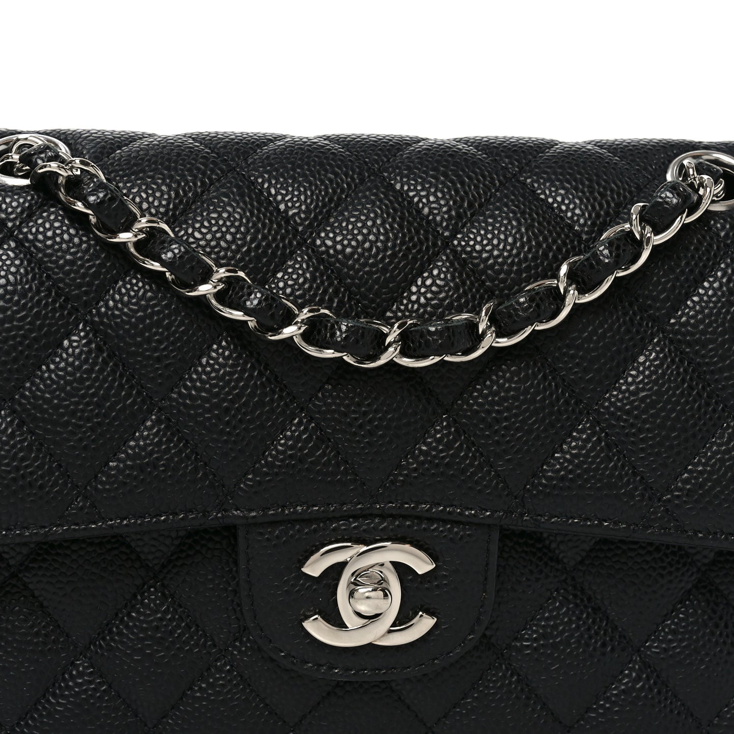 Caviar Quilted Medium Double Flap Black