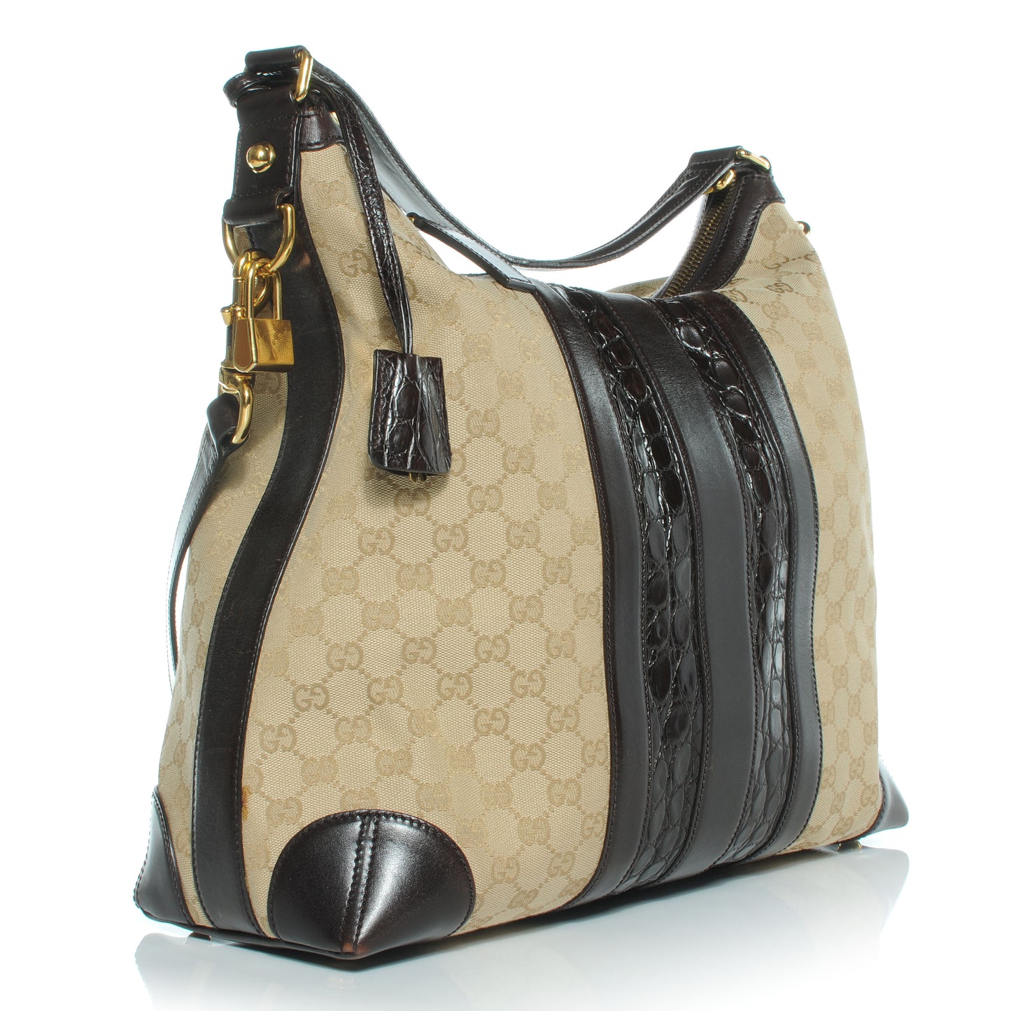 Monogram Crocodile Web Medium Secret Hobo Dark Brown