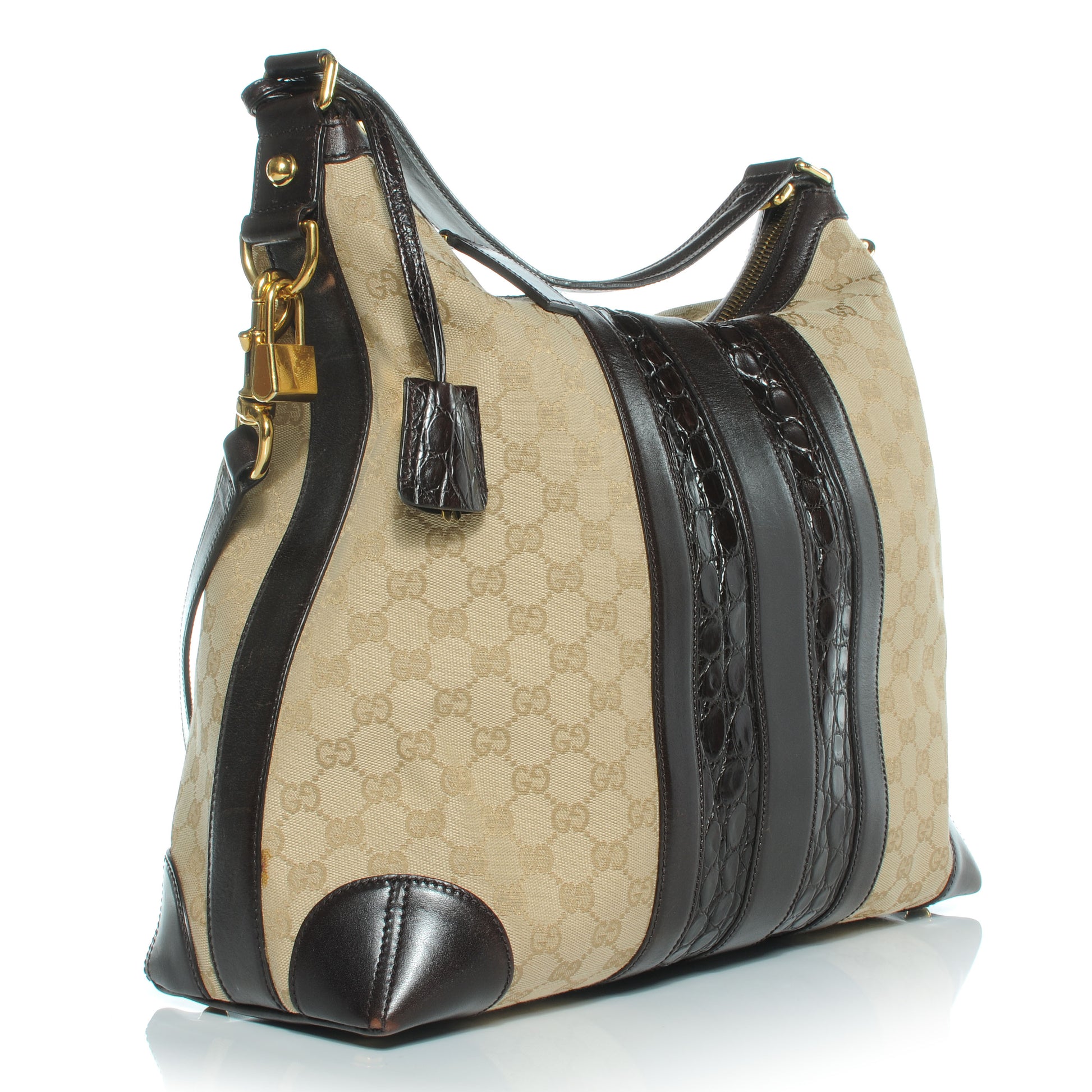 Gucci Monogram Crocodile Web Medium Secret Hobo Dark Brown 3 of 8