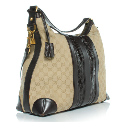 Gucci Monogram Crocodile Web Medium Secret Hobo Dark Brown 3 of 8