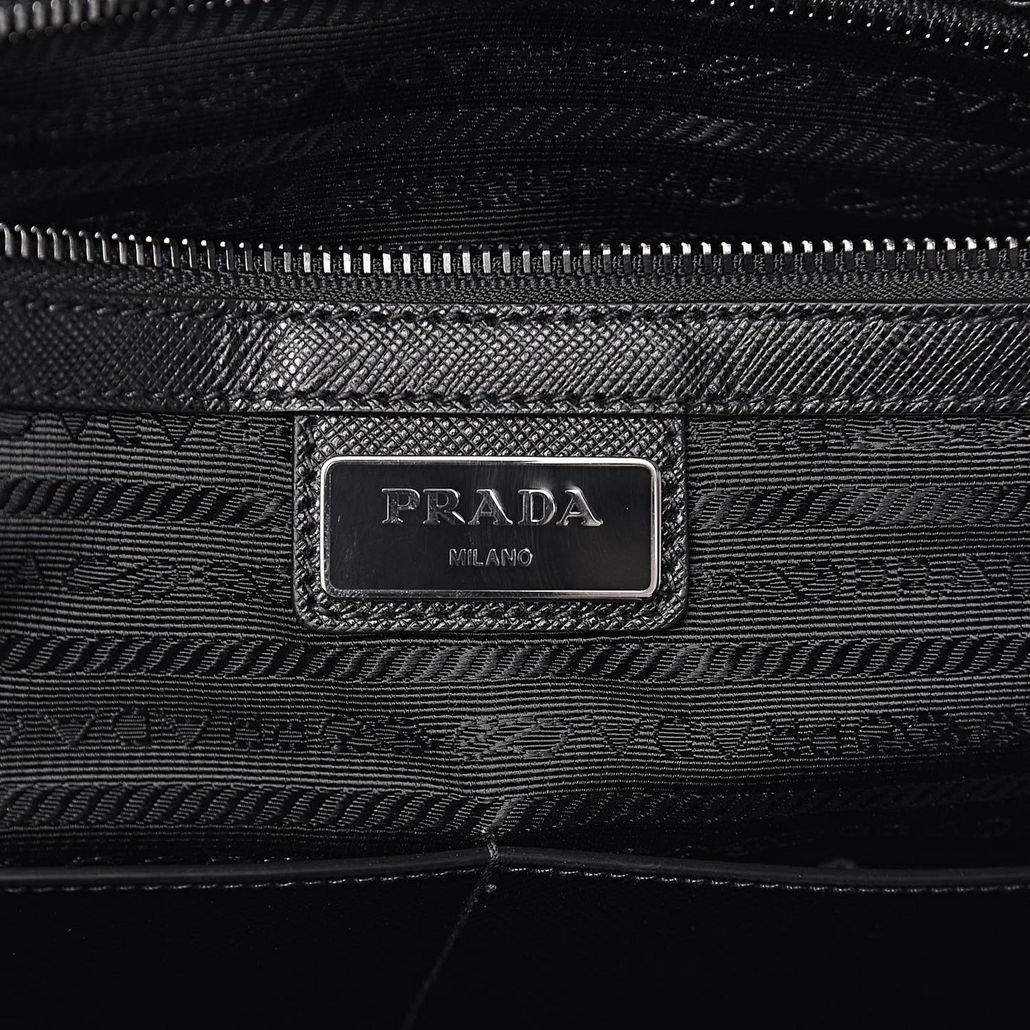 Tessuto Nylon Saffiano Metal Triangle Logo Work Bag Black
