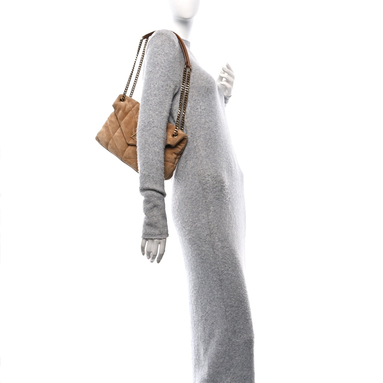 Saint Laurent Suede Calfskin Quilted Small Loulou Puffer Monogram Chain Satchel Cinnamon 2 of 9