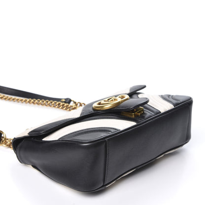 Gucci Calfskin Matelasse Small GG Marmont Shoulder Bag Black White 3 of 11