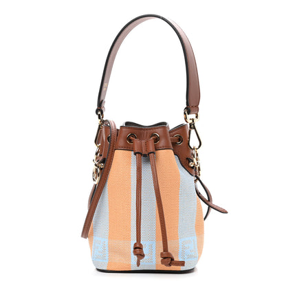Fendi Raffia Vitello Seta F is Fendi Pequin Gingham Woven Mini Mon Tresor Bucket Bag Giallo Celeste Noce 1 of 8
