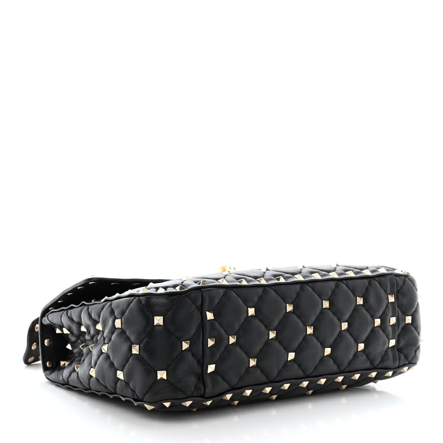 Lambskin Medium Rockstud Spike Shoulder Bag Black