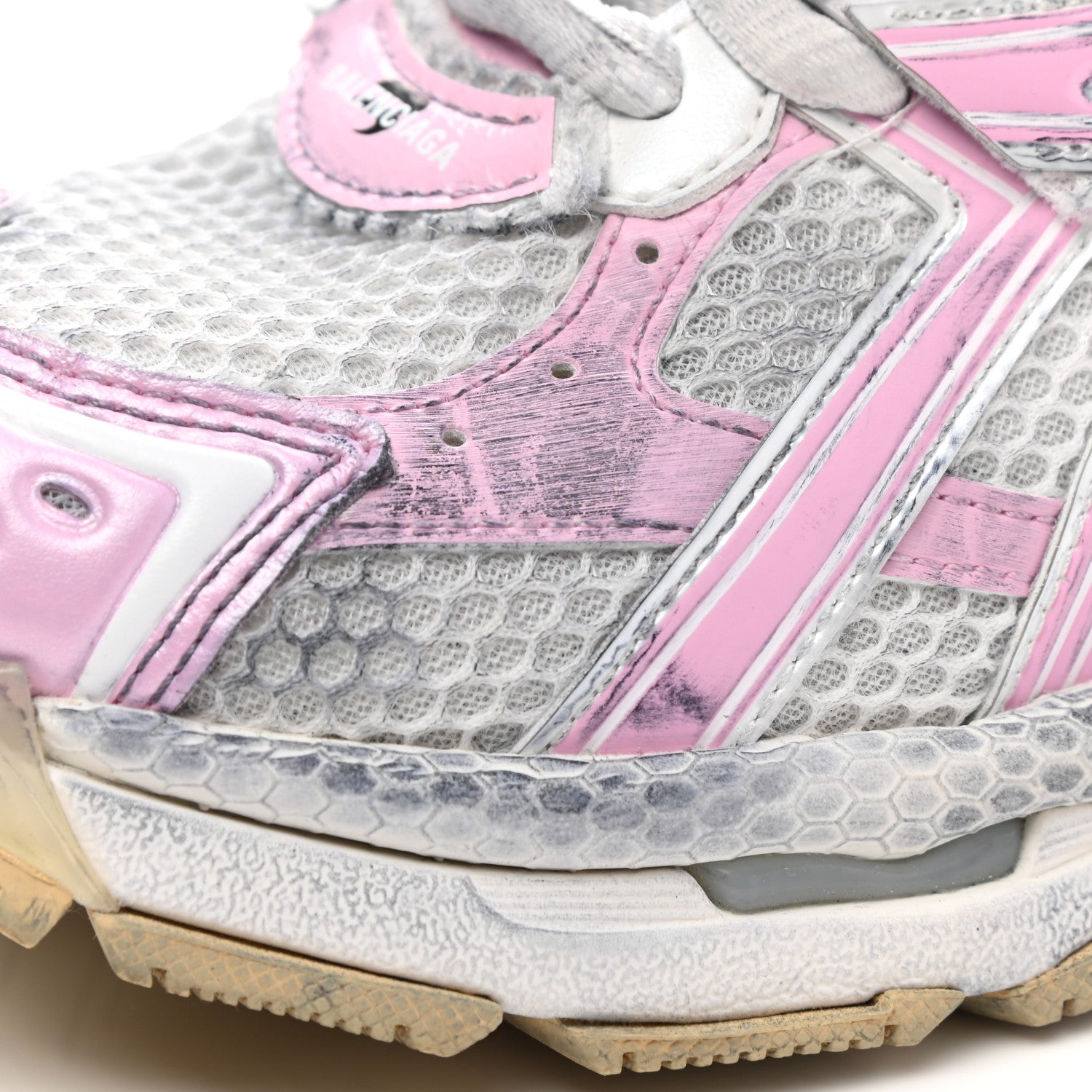 Balenciaga Mesh Rubber Distressed Womens Runner Sneakers 37 White Pink Beige 10 of 13