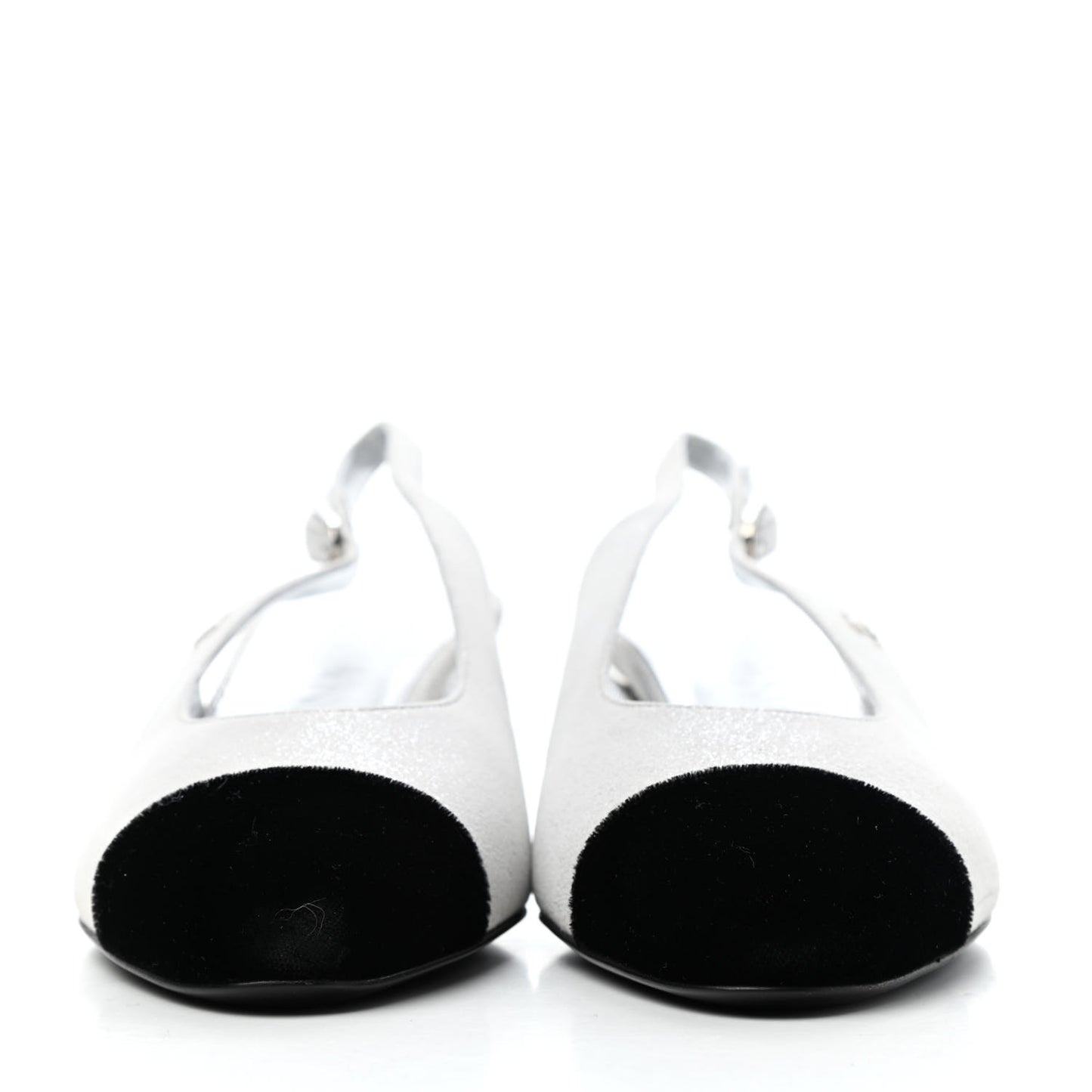 Laminated Goatskin Velvet Cap Toe CC Slingback Sandals 35 Silver Black