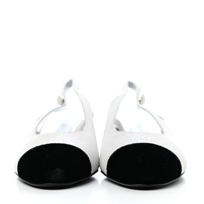 Chanel Laminated Goatskin Velvet Cap Toe CC Slingback Sandals 35 Silver Black 2 of 5