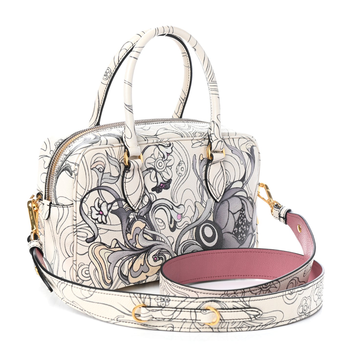 X JAMES JEAN Glace Calfskin Rabbit Print Bauletto Opaline