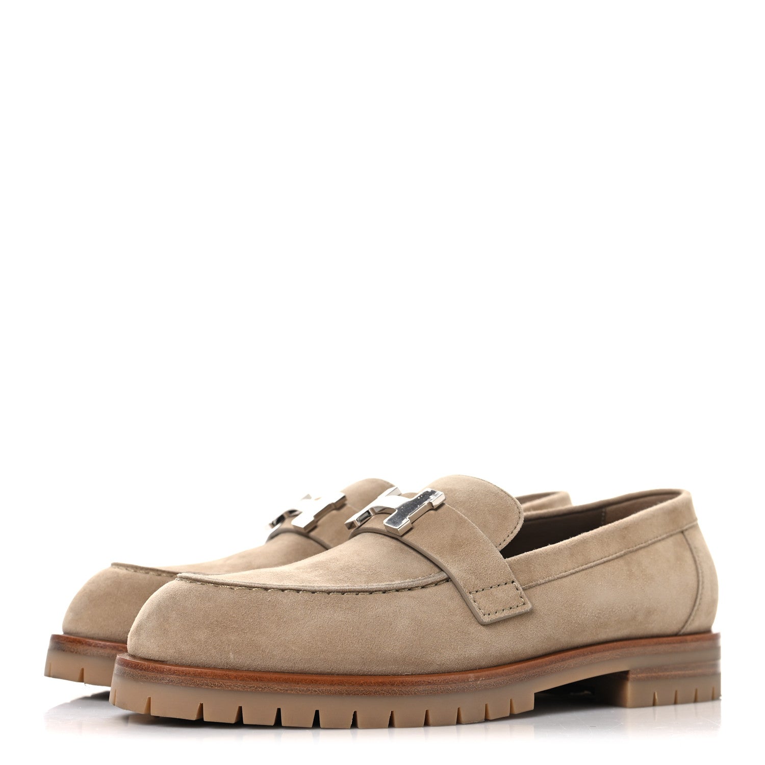 Hermes Suede Goatskin Womens Faubourg Loafers 37 Beige Argile 4 of 11
