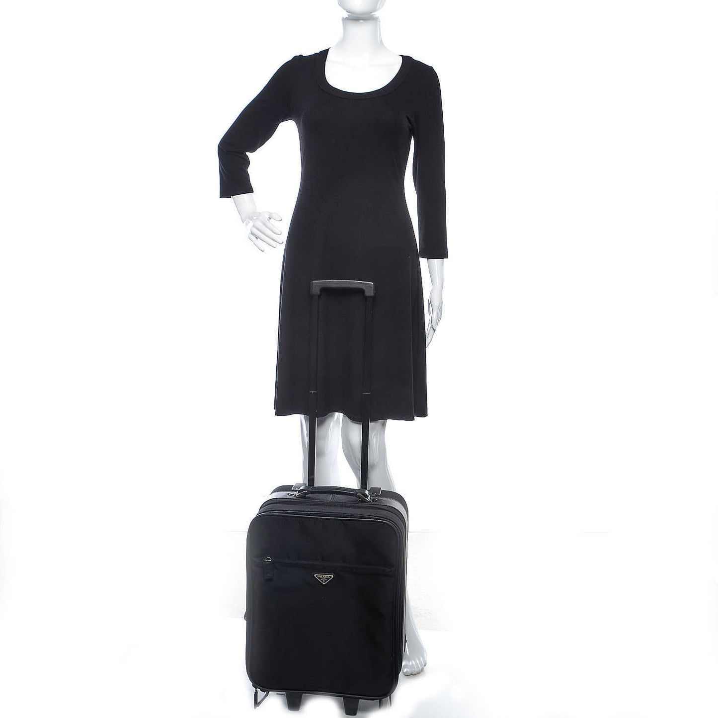 Tessuto Nylon Saffiano Trolley Luggage Black
