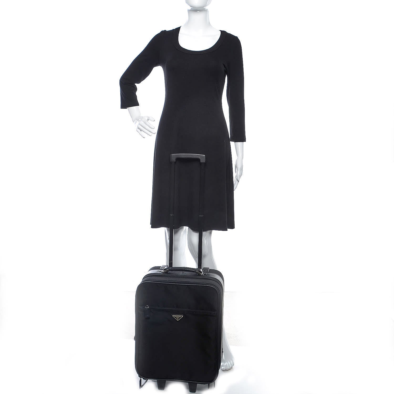 Prada Tessuto Nylon Saffiano Trolley Luggage Black 2 of 11