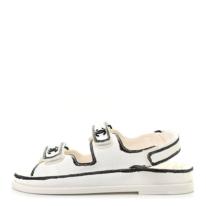 Chanel Printed Calfskin Velcro Dad Sandals 38.5 White Black 1 of 8