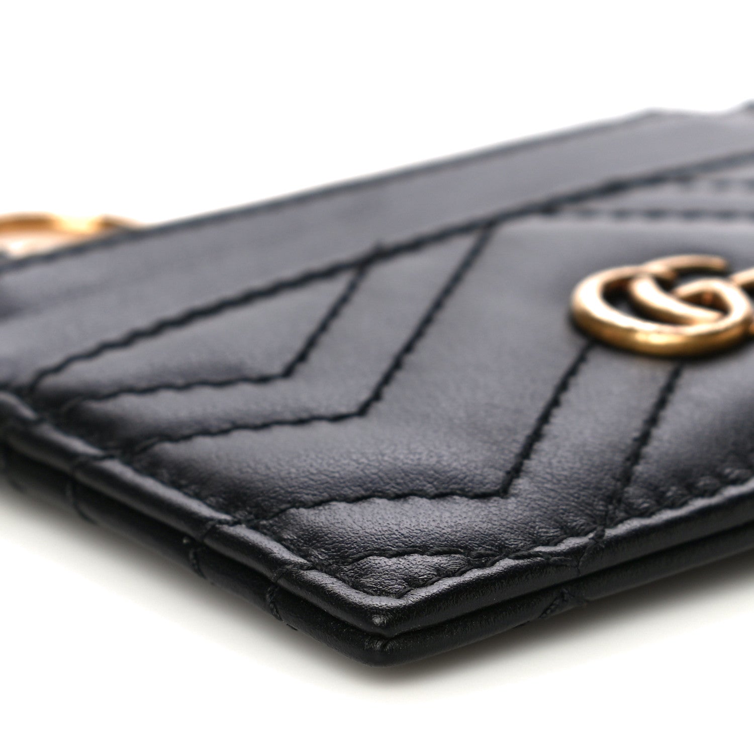 Gucci Calfskin Matelasse Chevron GG Marmont Key Case Card Holder Black 8 of 12