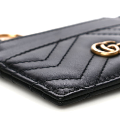 Gucci Calfskin Matelasse Chevron GG Marmont Key Case Card Holder Black 8 of 12