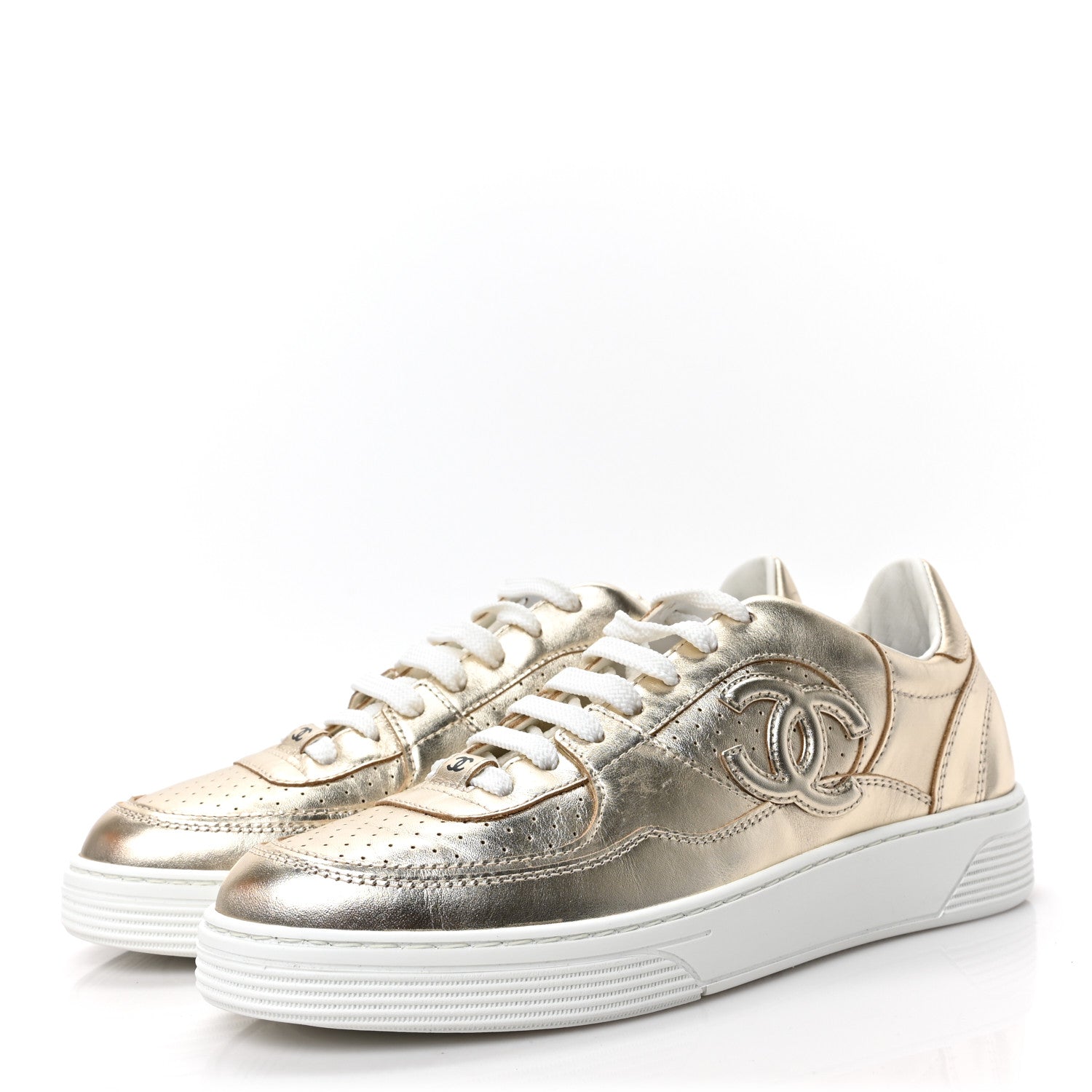 Chanel Laminated Calfskin CC Womens Sneakers 39 Golden 3 of 8