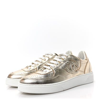 Chanel Laminated Calfskin CC Womens Sneakers 39 Golden 3 of 8